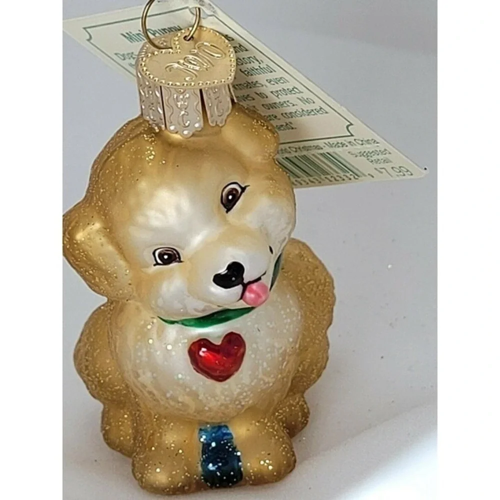 Old World Christmas Tree Ornament Mini Puppy Dog Gold Glitter Golden Retriever‎
